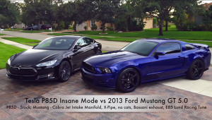 Coyote V8 Mustang Faces Off Against Tesla Model S