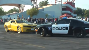 Watch a Mustang Cop Car Do Donuts Around a Camaro
