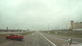 Mustang Narrowly Misses Getting Hit by Semi Truck