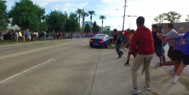 Douchebag Mustang Driver Nearly Kills Crowd, Again!