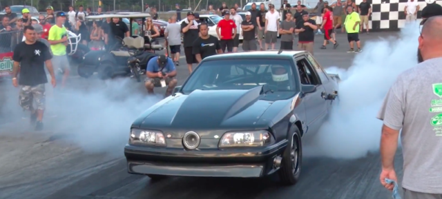 Fox Body Mustang With Grille-Mounted Turbo Blasts the Strip!