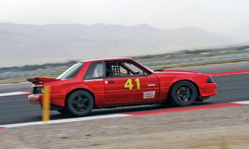 Fox Body Mustang on the track. 
