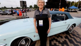 Gail Wise with her 1964 1/2 Ford Mustang.